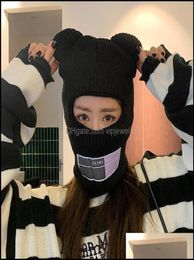 BeanieSkl Caps Hats Hats Scarves Gloves Fashion Accessories Bear Ears Clava Ladies 1 Hole Ski Mask Handmade Crochet Fl Face Wooly4009069