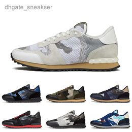 valentinolies valentine shoes valentinosneakers Top Quality Rockrunner Camo Casual Shoes Women Mens camouflage mesh fabric Rubber stud white black grey blue QQ7S