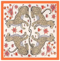 POBING 100 Silk Scarf Women Square Scarves Wraps FOUR Leopard Print Neckerchief Female Foulard Stain Silk Hijab Large Bufandas 207931809