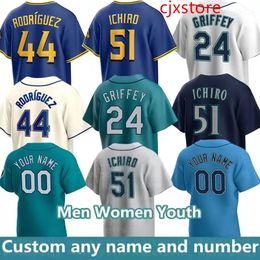 2024 Ken Griffe Jr. Baseball Jerses 44 Julio Rodriguez 51 Suzuki Ichiro T France Cal Raleigh Edgar Martinez Luis Castillo Logan Gilbert men women outh Jersey