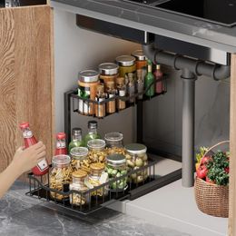 Kitchen Storage Cabinet Slide-out Rack Pull-out Under The Sink Spice No-punch And Bathroom Boxes