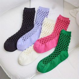 Women Socks Solid Colour Mesh Ultrathin Middle Tube Fishnet Summer Sexy Hollow Out Breathable Hole Sock Lolita Gothic Accessories