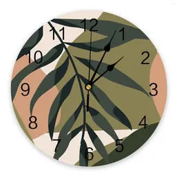 Wall Clocks Tropical Plant Leaves Silhouette Round Clock Modern Design Home Living Room Decoration Children's Kitchen Table