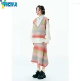 Work Dresses YICIYA Skirt Sets Knitted Two Piece Set For Women Streetwear Y2k Clothes Sweater Vest Tops And Knit Skirts In Matching