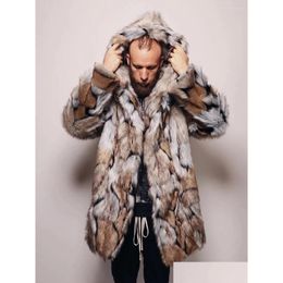 Mens Jackets Winter Faux Fur Coat Menthick Hooded Fluffy Long Sleeve Warm Outerwear Luxury Jacket Bontjas Drop Delivery Apparel Clot Dh2Mb