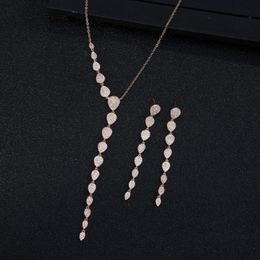 Earrings & Necklace Luxury Long Leaf Pendant Cubic Zirconia Wedding Jewellery Sets For Women Water Drop African Dubai Brides2pcs Jewelr 254R