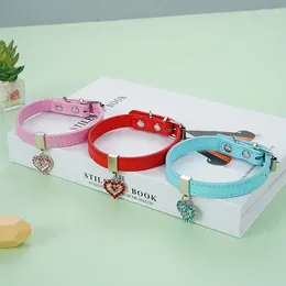 Dog Collars Adjustable Pet Diamante Leather Puppy Necklace Bling Crystal Studded Cat Pink Red For Small Medium Dogs
