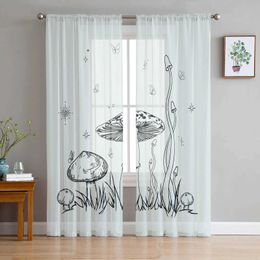 Window Treatments# Mushrooms Stars Butterflies Lines Grass Bedroom Transparent Sheer Curtains Holiday Decoration Window Voile Tulle Curtain Y240517