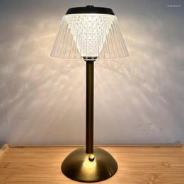 Table Lamps Crystal Lamp Metal Base Atmosphere Rechargeable Portable Retro Bedside For Home Bedroom Restaurant