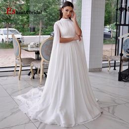 Party Dresses Elegant Muslim Evening Night Dress For Women 2024 High Neck Aline Chiffon Crystal Cape Sleeves Formal Prom Wedding Gowns