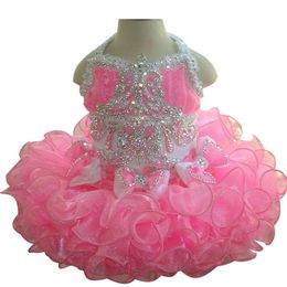 Princess Girls Pink Pageant Cupcake Dresses Toddler Glitz Mini Crystal Gowns Infant Special Occasion Dresses 224A