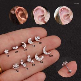 Stud Earrings 1 PC Exquisite Small Flower Moon Star CZ Tragus Daith Rook Piercing Jewellery Cartilage Studs