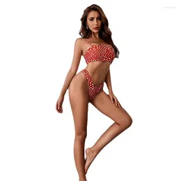 Women's Swimwear European American Sexy Split Swimsuit Red Polka Dot Bikini Women Bra And Panty Set Pink