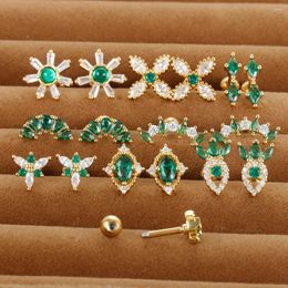Stud Earrings 2PC Korean Stainless Steel Tragus Piercing Green Studs For Women Flower Geometry Trendy Ear Body Jewelry