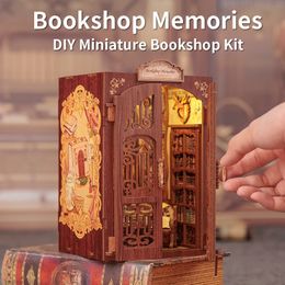 CUTEBEE DIY Book Nook Kit Miniature Wooden Dollhouse with Light Bookshelf Insert Decoration Model for Gifts Bookshop Memories 240516