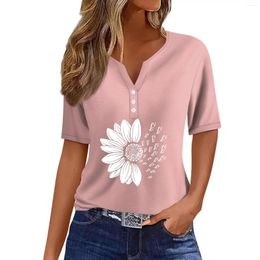 Women's Polos 2024 Summer Casual Short Sleeved T-Shirt Daisy Simple Pattern Button Top Breathable And Comfortable Wg19