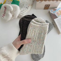 Women Socks Winter Warm Cotton Japanese Fashion Black White Thermal High Long Wool Cashmere Thick Korean Homewear Stockings