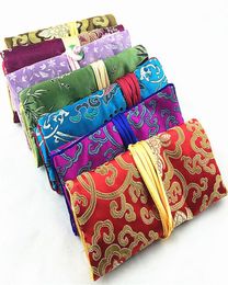 Customise Folding Jade Travel Jewellery Roll Up Bag Chinese Silk Brocade Pouch Ladies Makeup Storage Pouches Drawstring Large Cosmet1212738