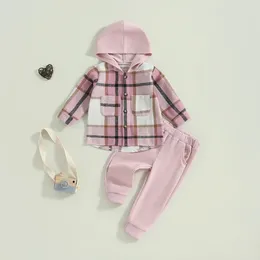 Clothing Sets CitgeeAutumn Toddler Boys Girls Fall Outfits Plaid Hooded Long Sleeve Hoodies Shirts And Elastic Waist Pants Clothes Set