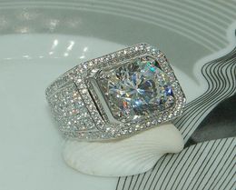 Stunning Handmade Fashion Jewellery 925 Sterling Silver Popular Round Cut White Topaz CZ Diamond Full Gemstones Men Wedding Band Rin7370324