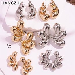 Stud Earrings HangZhi Geometric Water Drop Flower Earring Trend Metal Elegant Vintage Party Daily Jewellery Gift For Women 2024