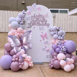 Party Decoration 145pcs Dusty Purple Pink Butterfly Balloon Garland Arch Kit For Girls Butterflies Theme Birthday Baby Shower Wedding Decor