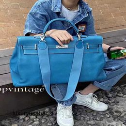 50cm Tote Bag Large Handbags Genuine Leather 50 Capacity Mens and Womens Portable Fitness Travel Single Shoulder Crossbody Rj