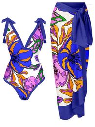 Purple Printed Lace Up Chic One Piece Swimsuit & Coverup Tankini Women Swimming Suits Swimwear Patchwork Monokini Sexy 2024