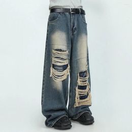 Women's Jeans Distressed Vintage Gothic High Waist Wide Leg With Ripped Holes Hip Hop Style Featuring Solid Color For A