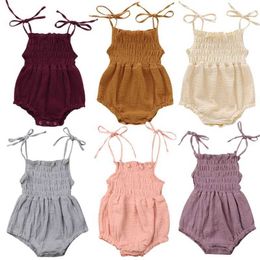 Rompers Newborn girls cotton sleeveless solid tight fitting clothes baby sun suit summer jumpsuit d240516