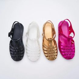Casual Shoes Summer Brand Women's Flat Jelly Korean Style Adult Girls Retro Baotou Roman Sandals Ladies Shining Hollow Woven Beach Shoe