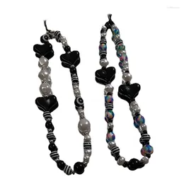 Keychains Fast Reach Phone Charm Strap Keychain Kawaii-Preal Lanyard String Black Heart Round Bead Chain Y2K For Women