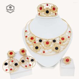 Necklace Earrings Set Women Dubai Gold Jewelry 24K Original Pure Copper Plated Sunflower Hollow Round Luxury Wedding Bijoux
