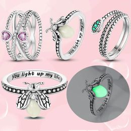 Cluster Rings Firefly Ring Sparkling Eternal Love Women Vintage Snake Green Zirconia Shank Fashion Original Jewelry Gift Wholesale