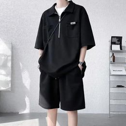 Men's Tracksuits Summer Half Zipper POLO Shirt Plus Fat Suit Trend Short Sleeve Loose Casual Two-piece Set Men Clothing T-shirts