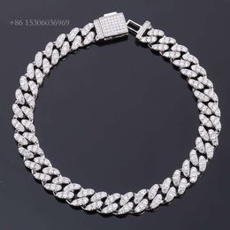 cuban link sterling sier 79 inches moissanite bracelet rhodium plated ice chain diamond for men