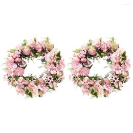 Decorative Flowers 2X Realistic Handmade Pink Wreaths For Front Door Window Wedding Wall Home Decor -17Inch Artificial