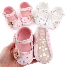 Baby Girl Shoes Mary Jane Flower Print Cute Bowknot Spring and Summer Sandal Soft PU and TPR Sole Antislip for 012M Princess 240507