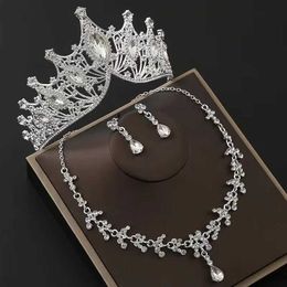 Wedding Jewellery Sets 1 Baroque purple diamond retro grand crown wedding dress bride necklace 3 sets of Jewellery