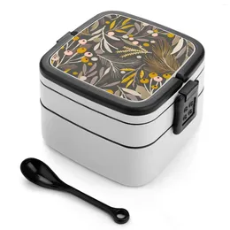 Dinnerware November Bento Box School Kids Lunch Rectangular Leakproof Container Pattern Watercolor Floral Botanical Flower Leaf Bloom