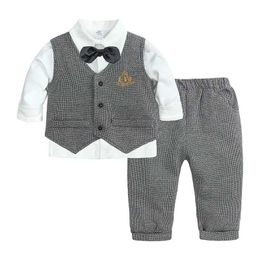 Clothing Sets Newborn Boy Clothes Sets Gentleman Suit Boys Clothing Set Cotton Vest+ Long Sleeve Shirt + pants Infant Clothes Casual Gift 3PCS Y240515