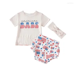 Clothing Sets Summer Independence Day Ingant Baby Girls Shorts Set Short Sleeve Letters Print Tassel T-shirt Stars