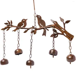 Decorative Figurines Metal Wind Chime Bird Chimes Hanging Dercorations With 5 Bells Pendants Indoor Outdoor Ornament Garden Home Decoration