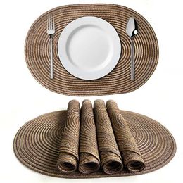 Mats Pads 1/4/6/10 pieces of oval shaped table mats woven meal mats for use with natural woven oversized meal mat sets on dining tables J240514