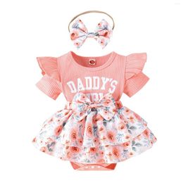 Clothing Sets Baby Pit Stripe Letter Short Sleeve Flower Printed Cake Skirt For Girl's Birthday Party Sweet And Cute Climbing Clothes