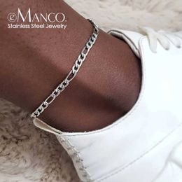Anklets EManco Silver Franco Figaro Mens Chain Link Womens Hip Hop Rap Singer Stainless Steel Foot Jewelry Leg Chain Link d240517