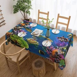 Table Cloth Colourful Coral Reef Painting Tablecloth 54x72in Wrinkle Resistant Decorative Border Indoor/Outdoor