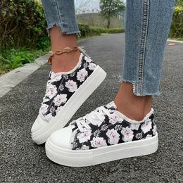 Casual Shoes Women's Spring Vulcanized Fashion Round Toe Lace Up Trend Print Designer Zapatillas Mujer Thick Sole Sneakers