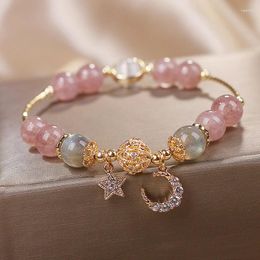 Charm Bracelets Exquisite Pink For Women Cute Star Moon Bracelet Metal Chain Beads Sister Girlfriend Gift