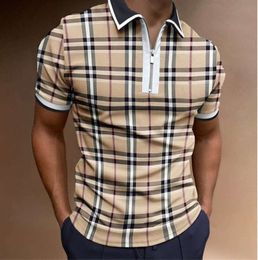 Männer Polo -Hemden Sommer Hochqualität Casual Marke Kurzarm Solid Herren drehen Kragen Reißverschlüsse T -Shirts 3316ES